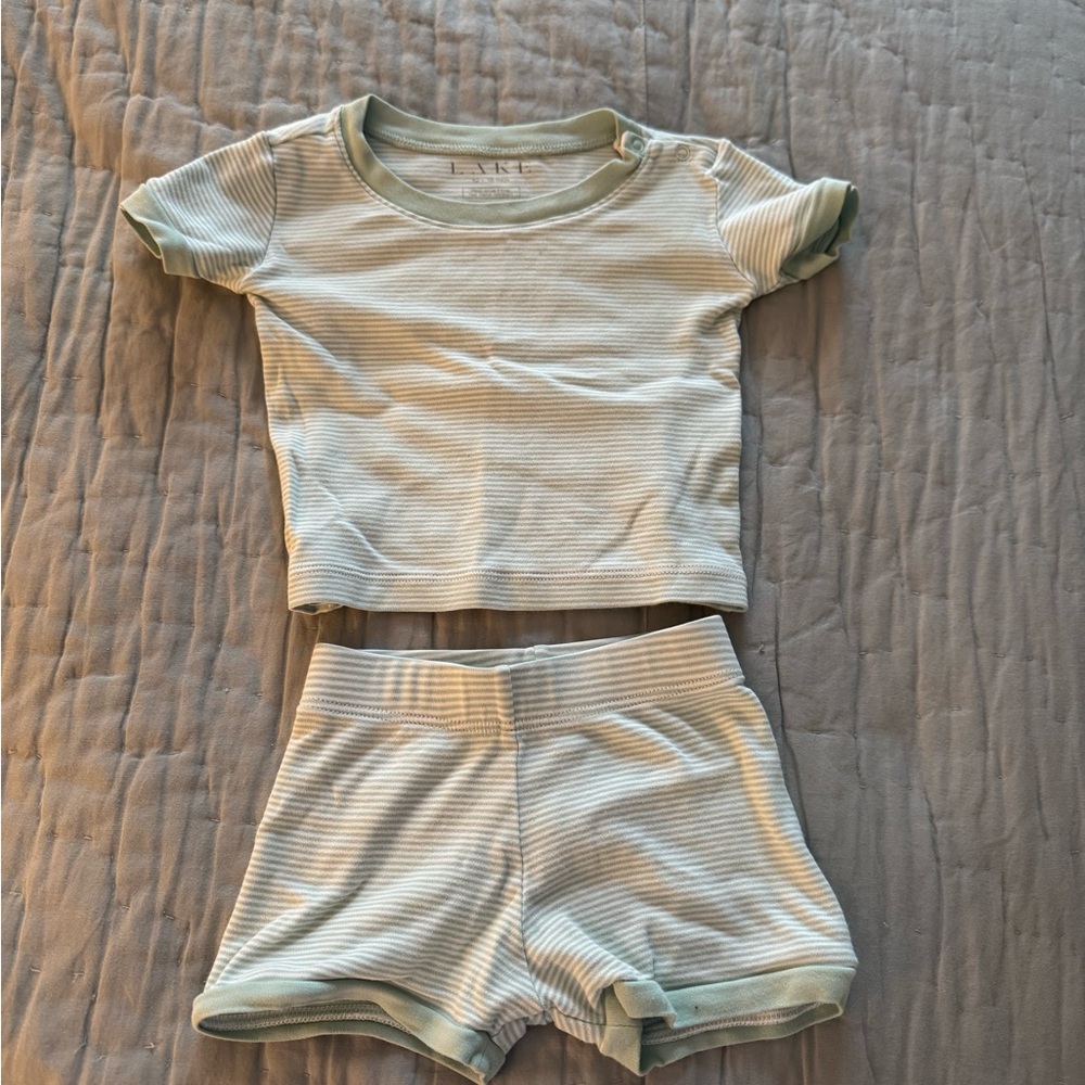 LAKE Kids Striped Green Short Sleeve Set